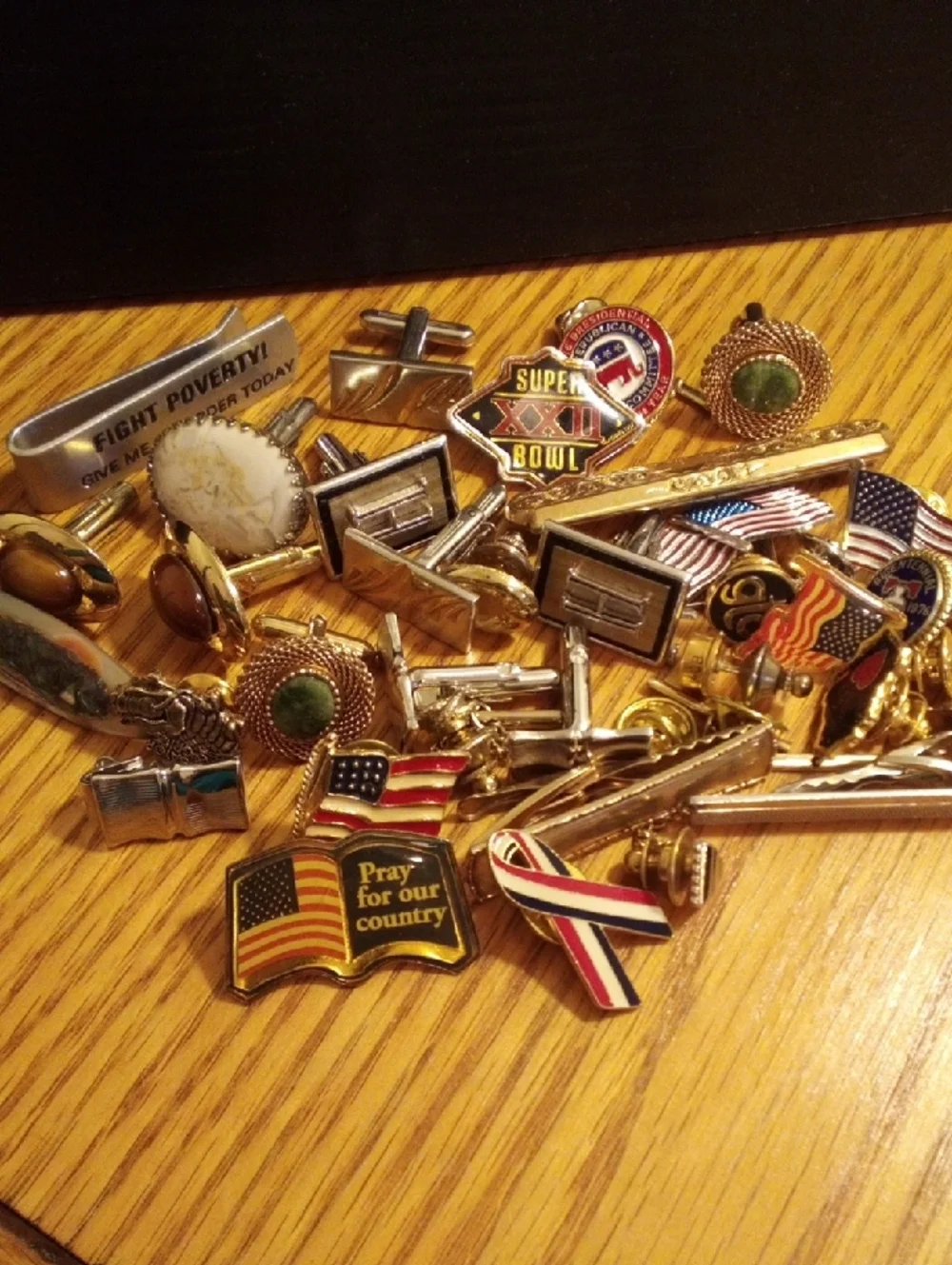 Gold And Silver Tone Flag & Ribbon Pins, Cuff Links, Clips -Miscellaneous